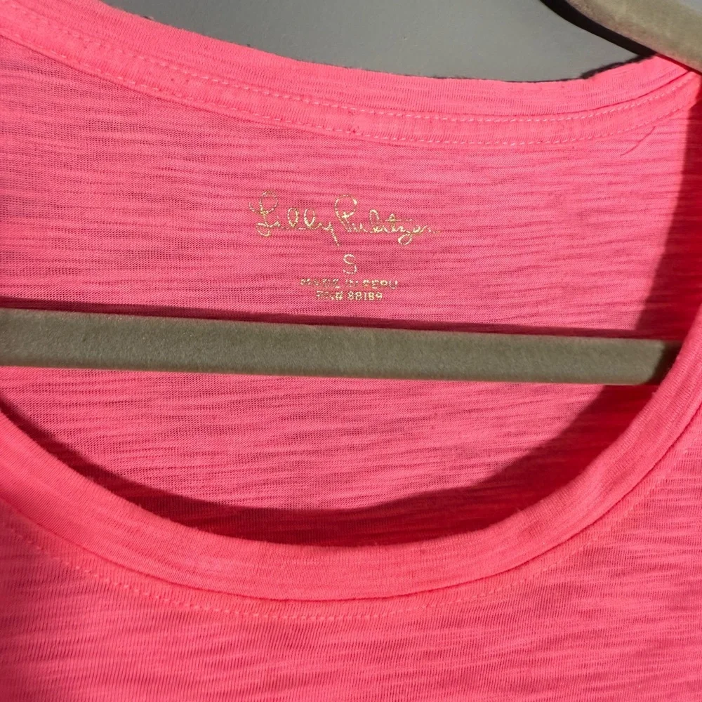 Lilly Pulitzer Etta V- Neck Vibrant Pink Short Sleeve Tee - Picture 2 of 5